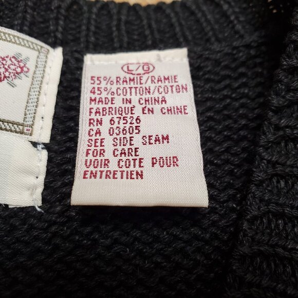 Vintage Ashley Hand Embroidered Floral Cardigan Sweater Vest Womens Size L Black - Picture 7 of 11